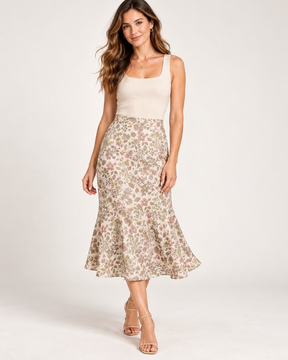 CITY DKNY Silk Floral Midi Skirt Size 12 Ruffle Hem Y2K Romantic Feminine